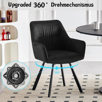 Drehbarer Esszimmerstuhl mit Armlehne & Kurzflor-Stoff Schwarz