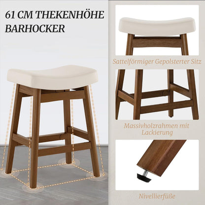 Barhocker Set 3er – 61cm & Holzbeine Weiß in Lederoptik