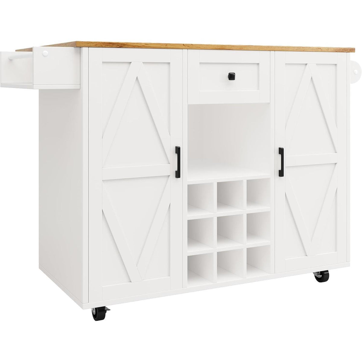 Klappbarer Küchenwagen mit Weinschrank & Schublade, Weiß