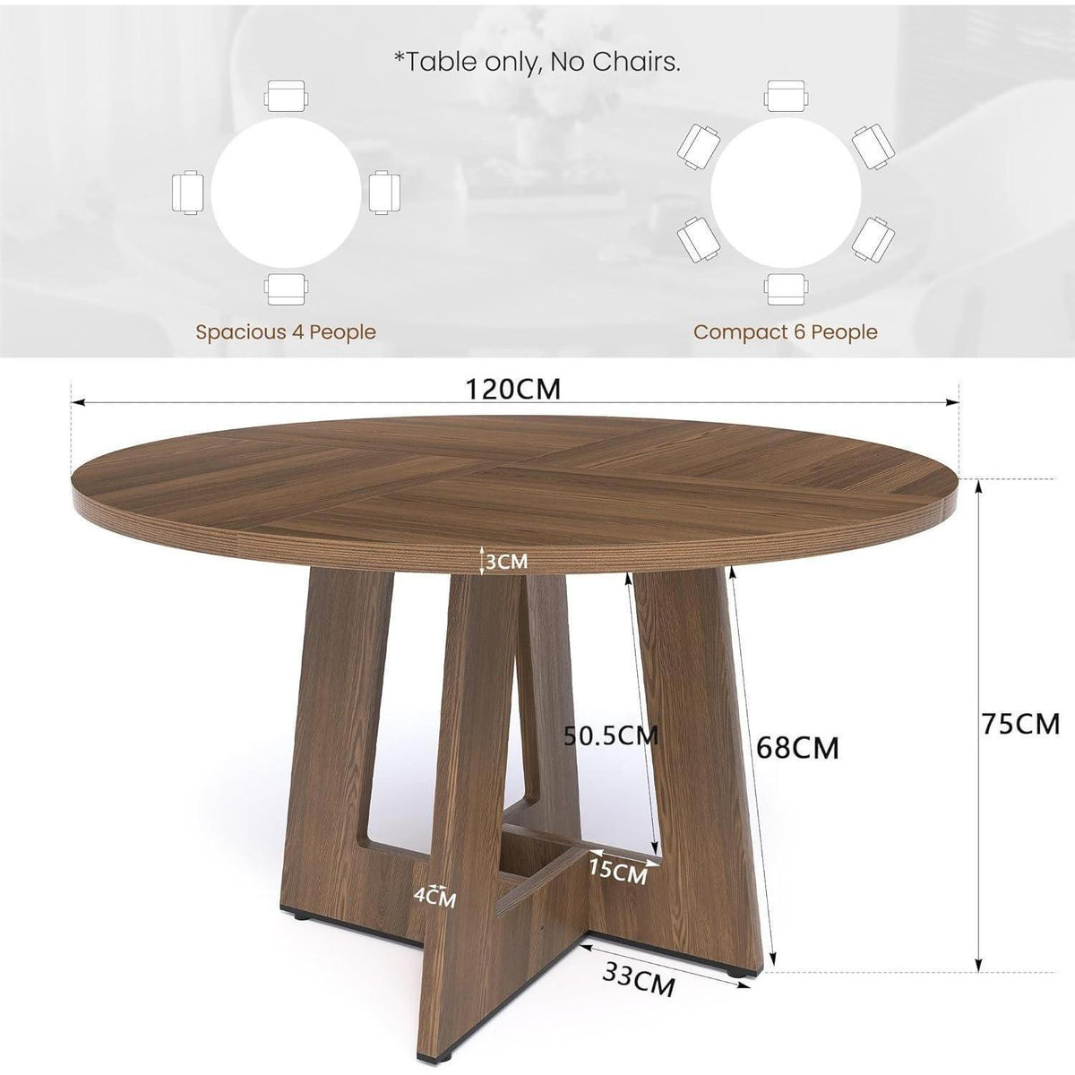 Runder Esstisch 120cm Holzoptik für 4-6 Personen
