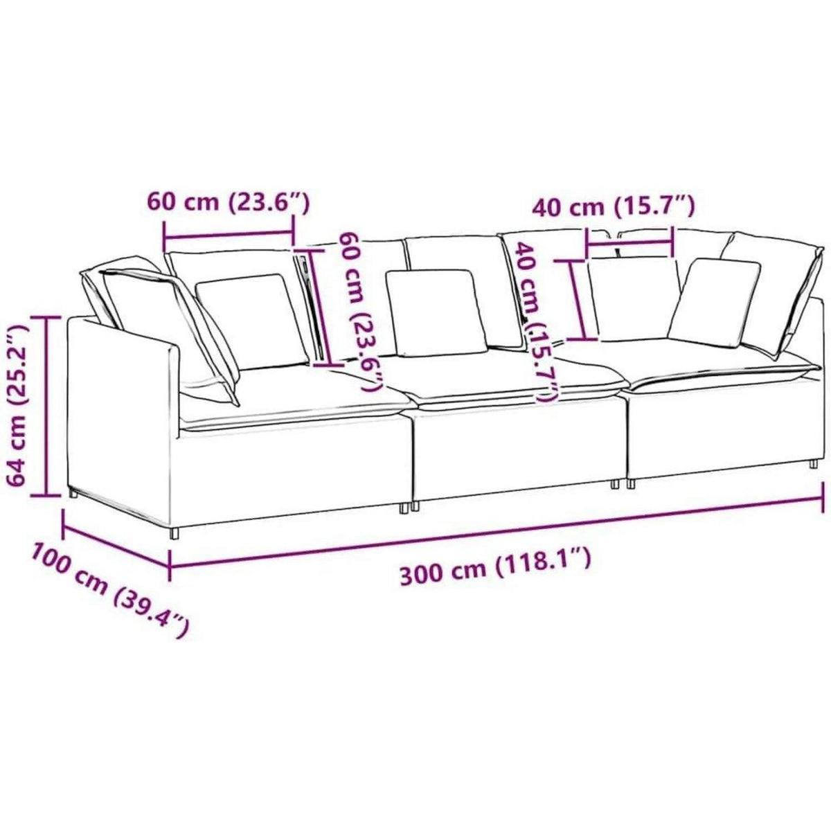 3-Sitzer Sofa Dunkelgrau mit Kissen & Moduldesign