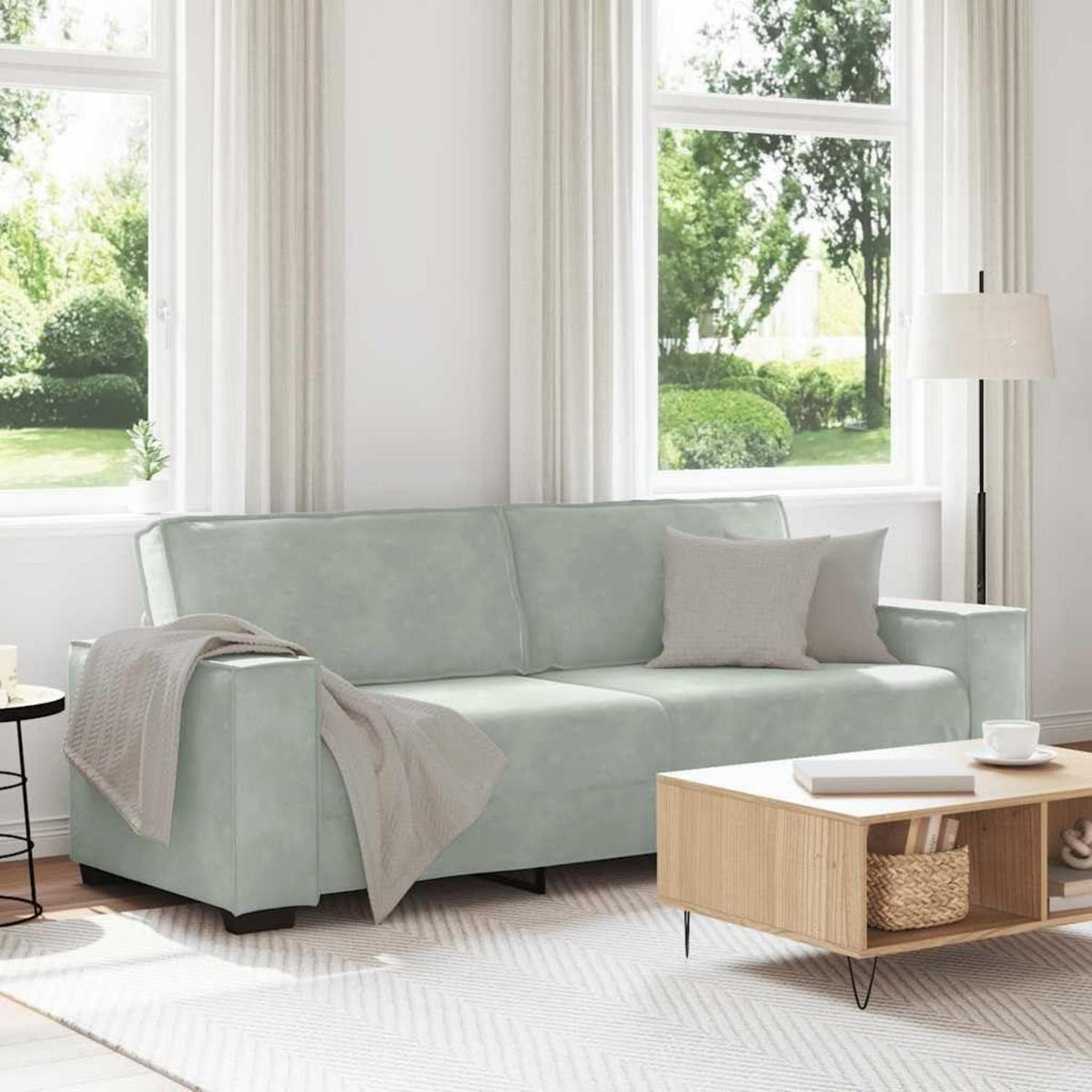 3-Sitzer Sofa 220 cm – Hellgrau, Modernes Polster Sofa