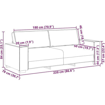 3-Sitzer Sofa 220 cm – Hellgrau, Modernes Polster Sofa