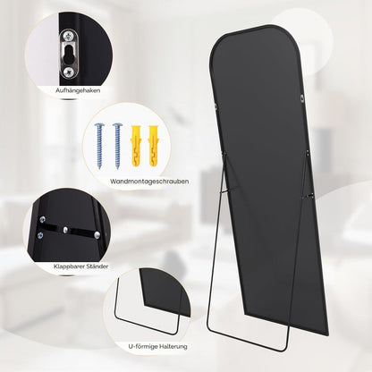 Gewölbter Standspiegel 161x52cm mit Schwarzrahmen – Ganzkörper Spiegel