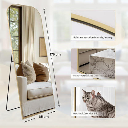 Gewölbter Standspiegel Gold – 179x65cm, Ganzkörper & Modern
