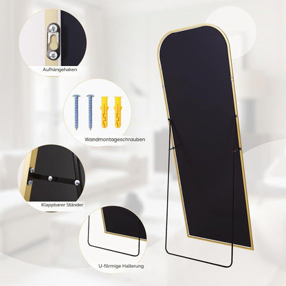 Gewölbter Standspiegel Gold – 179x65cm, Ganzkörper & Modern