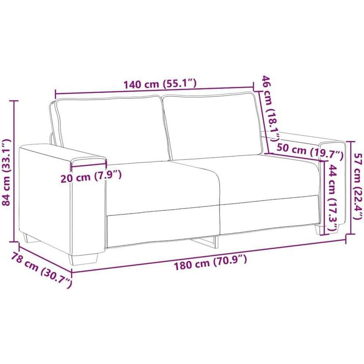 2-Sitzer Sofa Schwarz – Modernes Mini Sofa 140cm