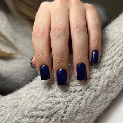 Marineblau Press On Nails - Kurze, Eckige Falsch Nägel zum Aufkleben