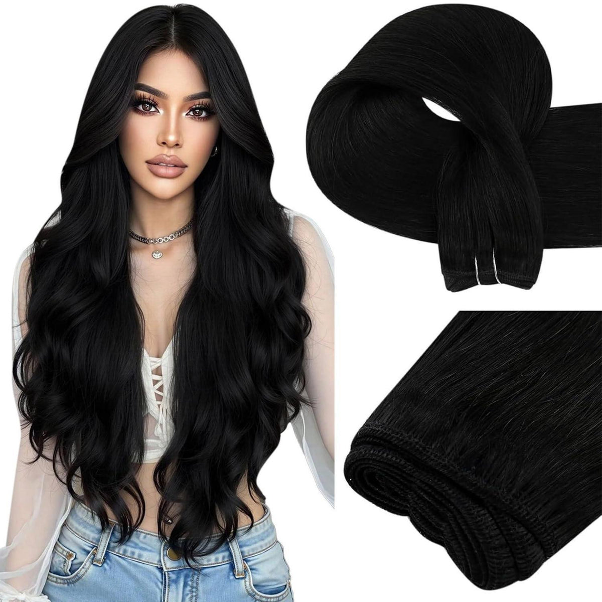 Echthaar Tressen Schwarz 60cm – Zum Einnähen & Stylen