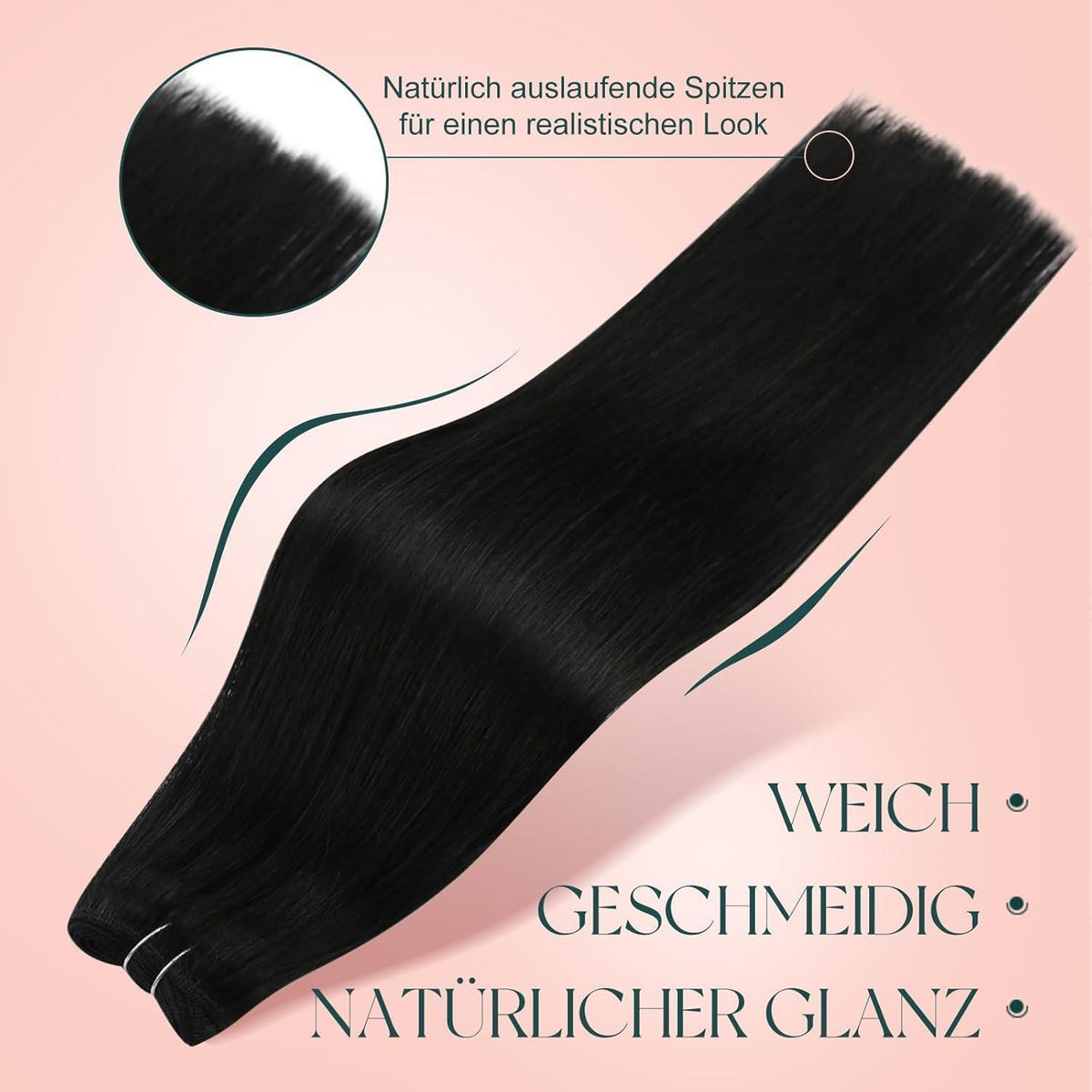 Echthaar Tressen Schwarz 60cm – Zum Einnähen & Stylen