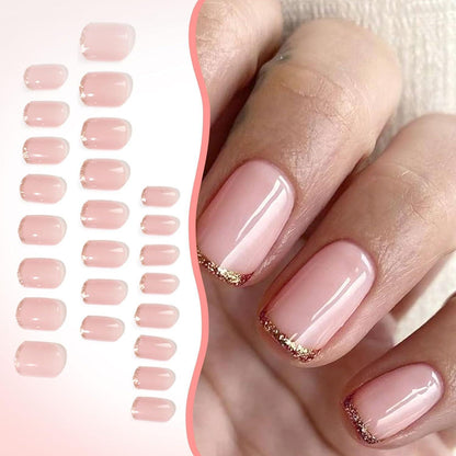 Rosa Press-On-Nägel mit French Tips & Glitzer – 24 Stück