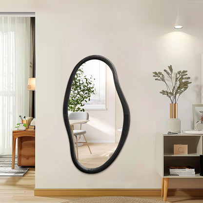 Asymmetrischer Wandspiegel Holz Schwarz 90x60 cm – Dekorativer Schminkspiegel