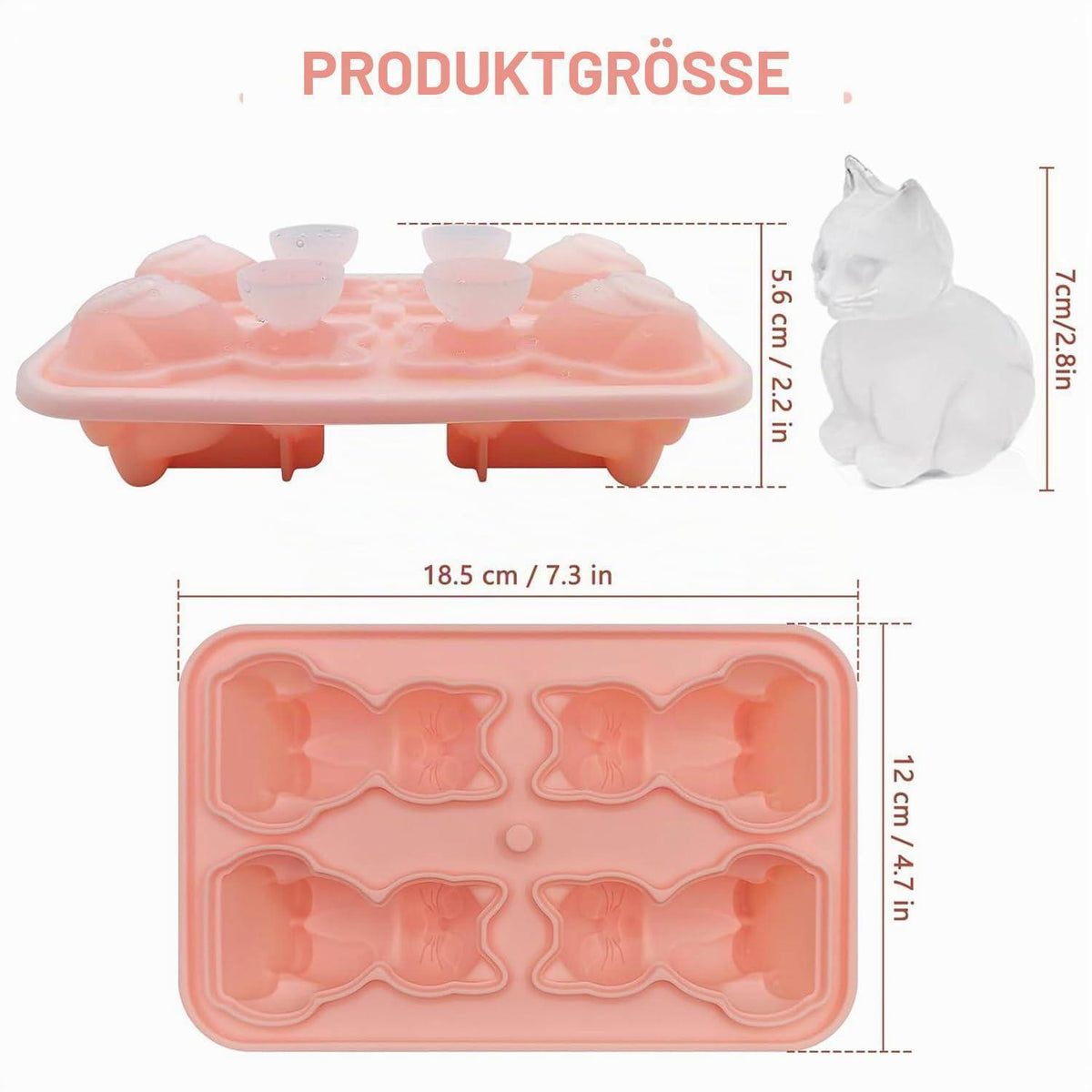 Silikon Eiswürfelform Katze – 3D Eiswürfelbehälter mit Deckel