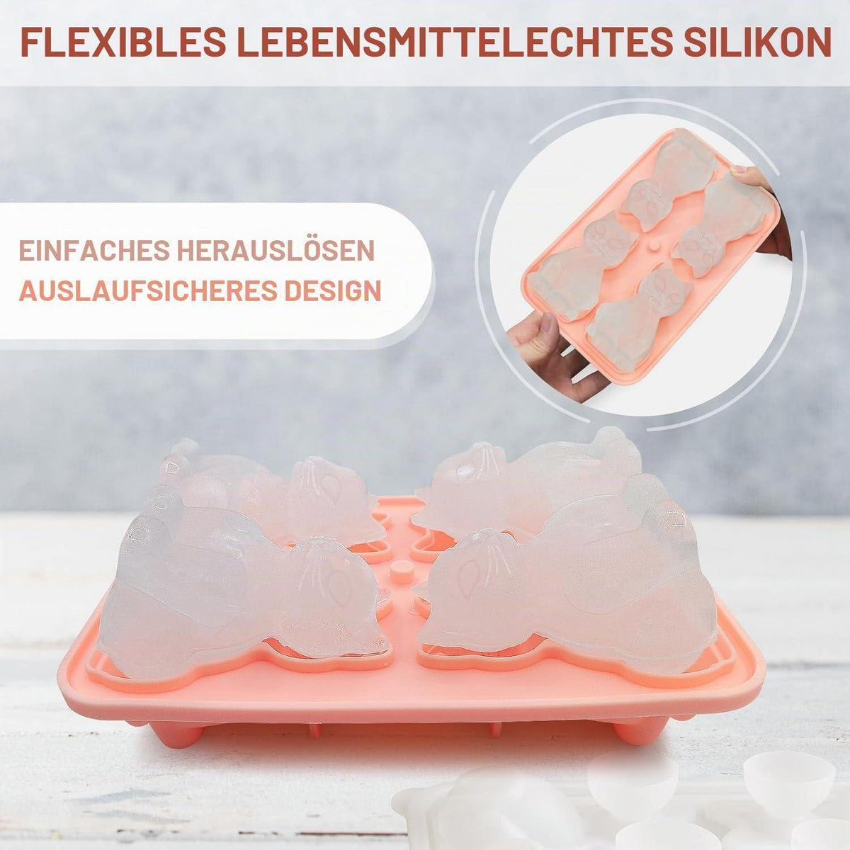 Silikon Eiswürfelform Katze – 3D Eiswürfelbehälter mit Deckel
