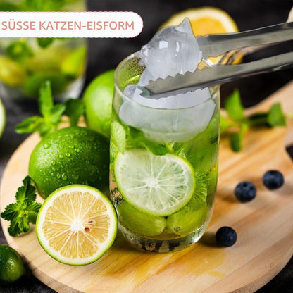 Silikon Eiswürfelform Katze – 3D Eiswürfelbehälter mit Deckel