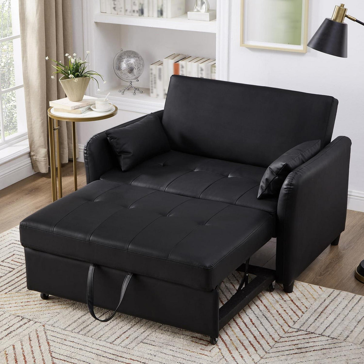 2-Sitzer Klappsofa mit Schlaffunktion – Antik Schwarz