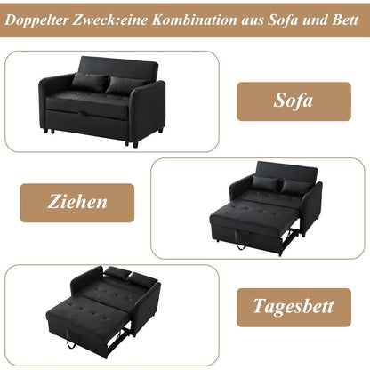 2-Sitzer Klappsofa mit Schlaffunktion – Antik Schwarz