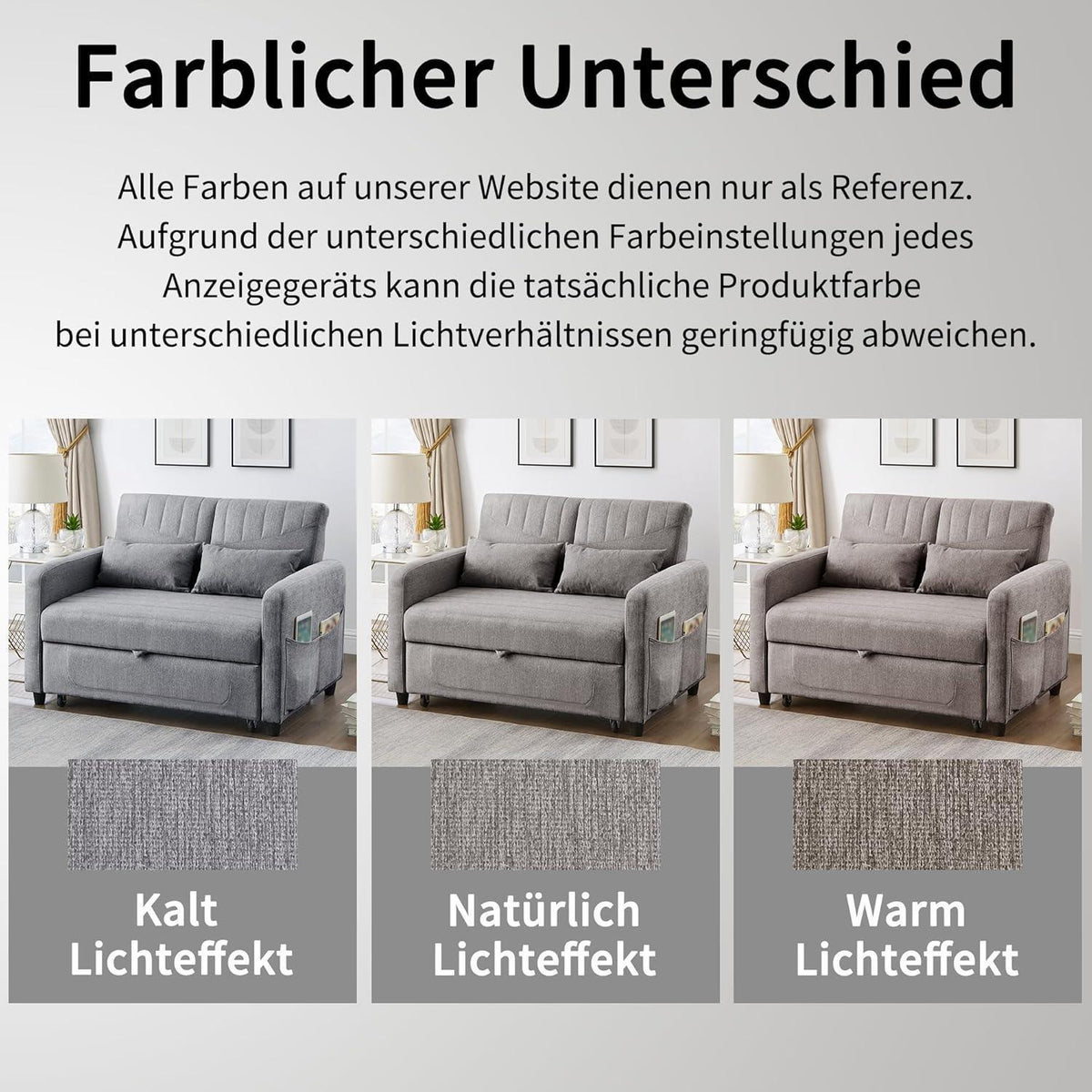 2-Sitzer Klappsofa mit Schlaffunktion & Kissen – Grau