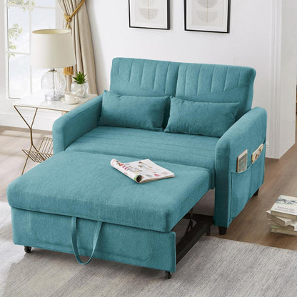 2-Sitzer Klappsofa mit Schlaffunktion & Kissen – Antik Blau-Grün