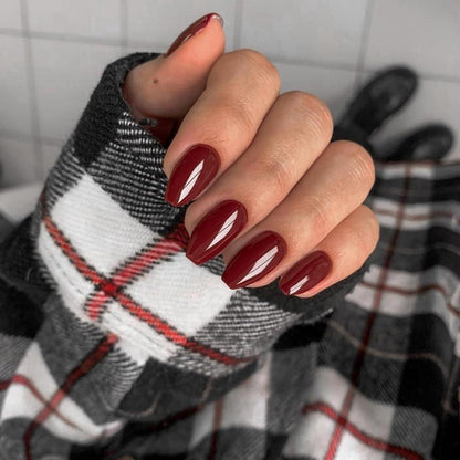 Weinrote Press On Nails Mandel Kurz – Fake Nails zum Aufkleben