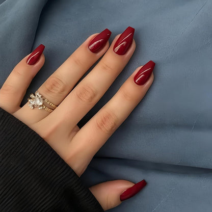 Weinrote Press On Nails Mandel Kurz – Fake Nails zum Aufkleben