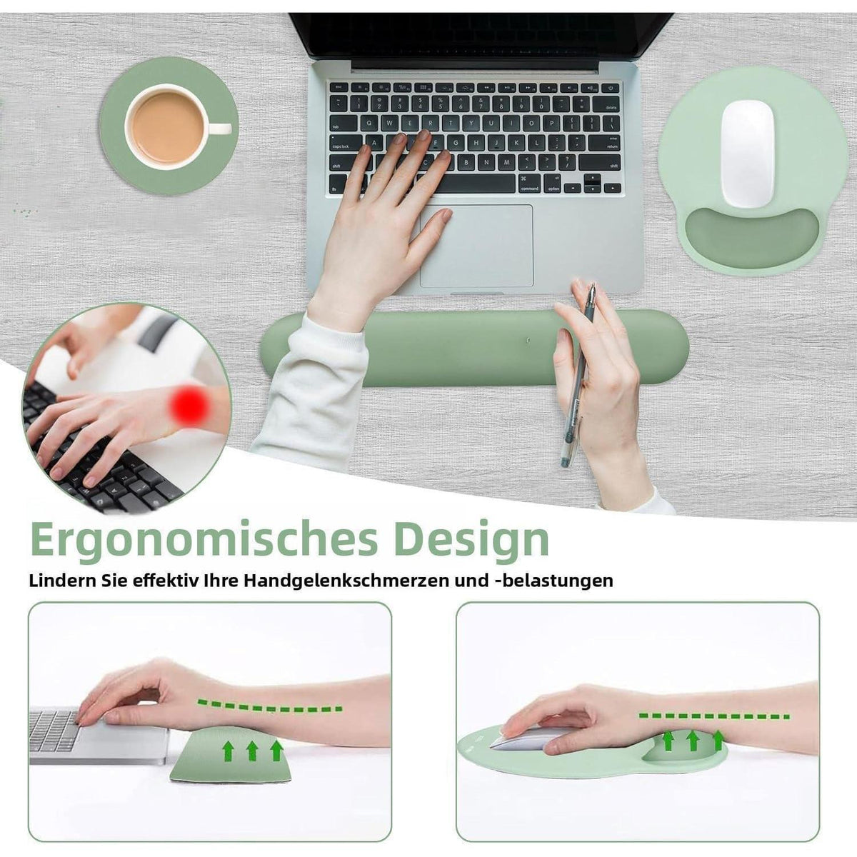 3-in-1 Handgelenkauflage Set Antik Grün