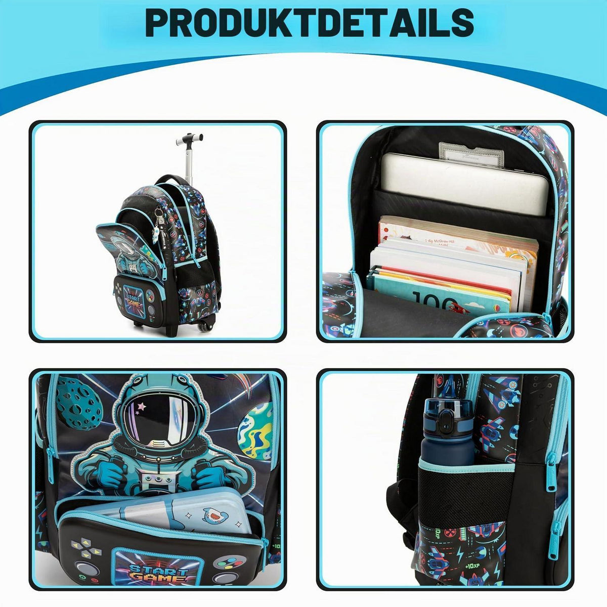 Schultrolley Rucksack Kinder 2. Klasse Blau Astronaut