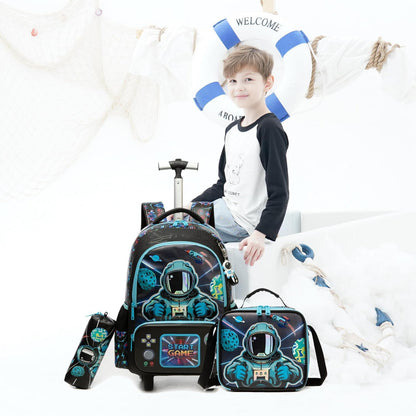 Schultrolley Rucksack Kinder 2. Klasse Blau Astronaut