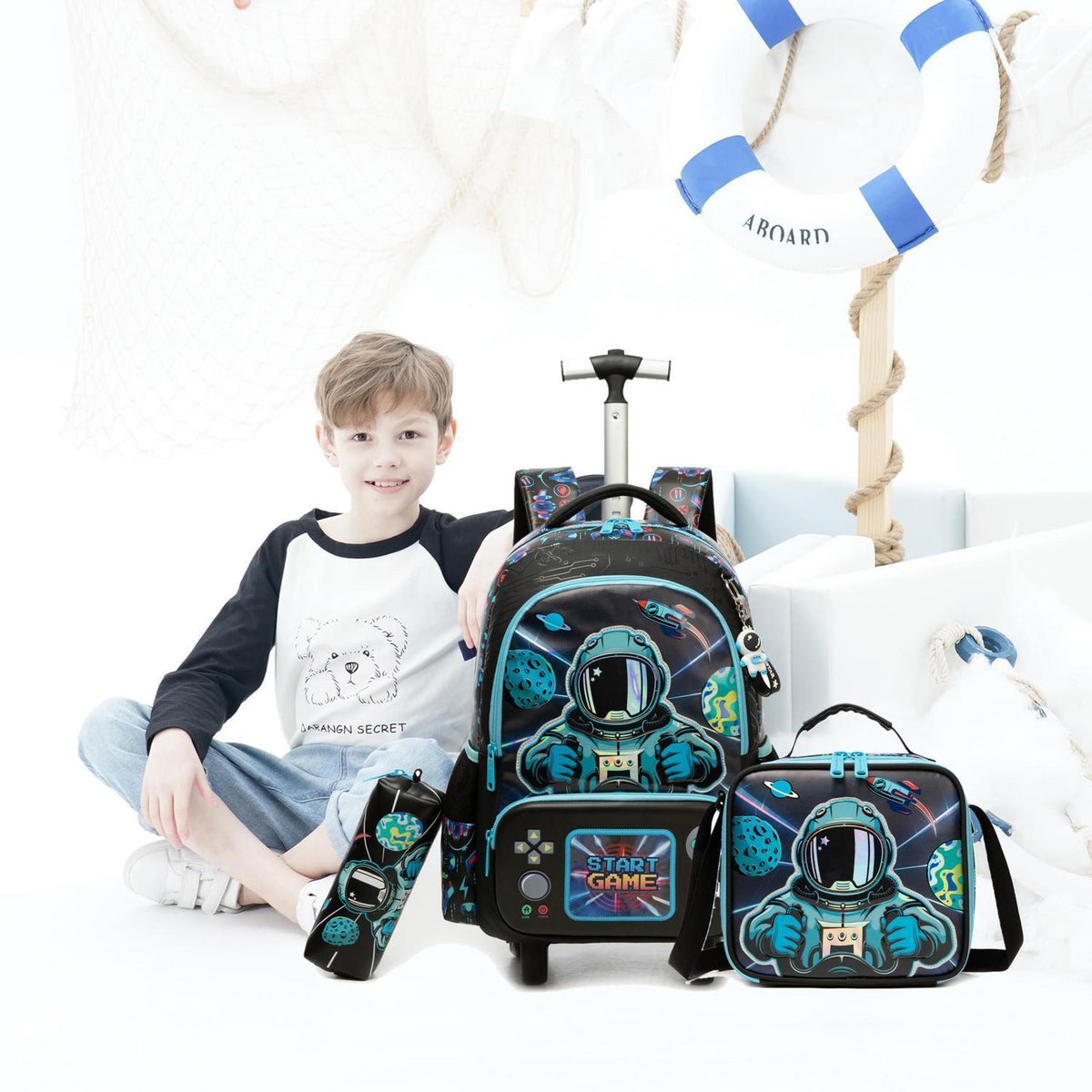 Schultrolley Rucksack Kinder 2. Klasse Blau Astronaut