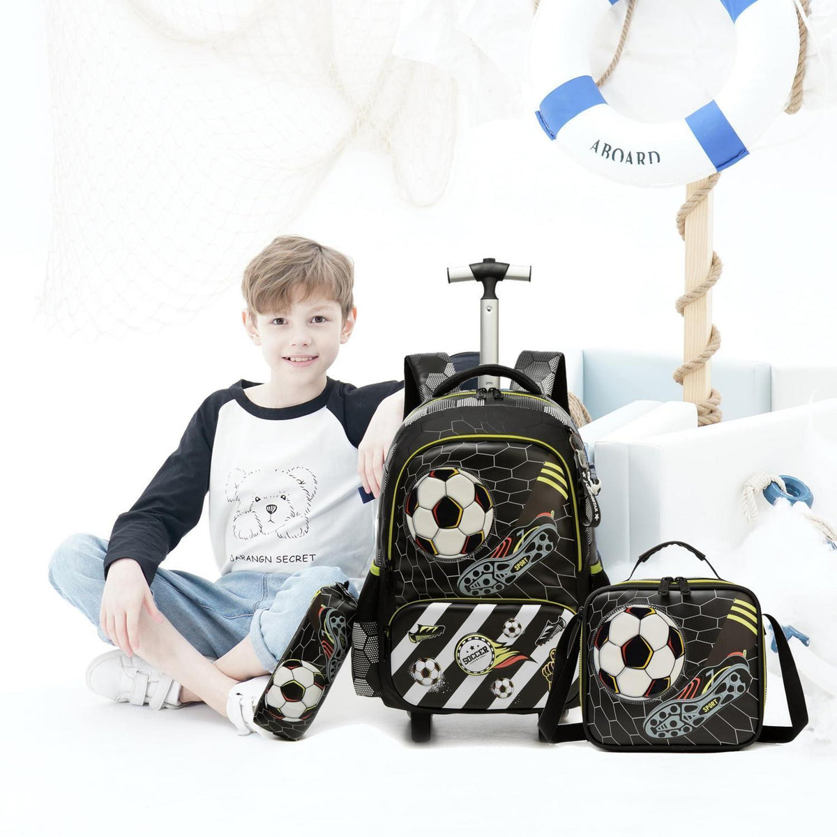 Schultrolley Rucksack mit Rollen für Kinder – Sports Football
