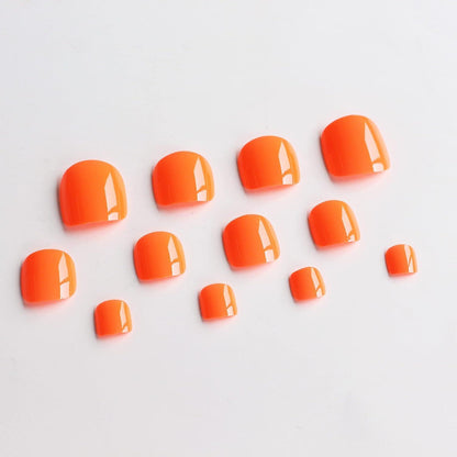 Orange Press-On Zehennägel Kurz Quadratisch – Natürliche Acryl Nägel