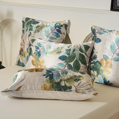 Satin Bettwäsche Set 135x200 cm, Grün, Vintage Pflanzenstil