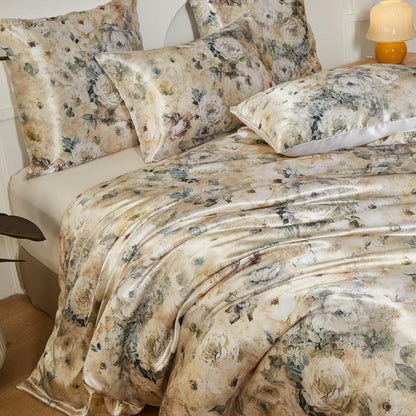 Satin Bettwäsche Set 135x200 cm - Blumenmuster Vintage Stil