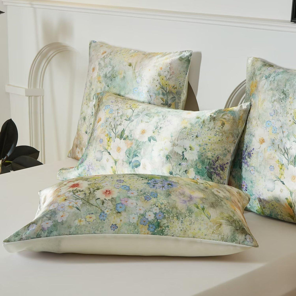 Satin Bettwäsche Set 135x200 cm - Vintage Blumenmuster Grün