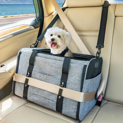 Katzen Transportbox faltbar mit Netz & Kissen – Grau L