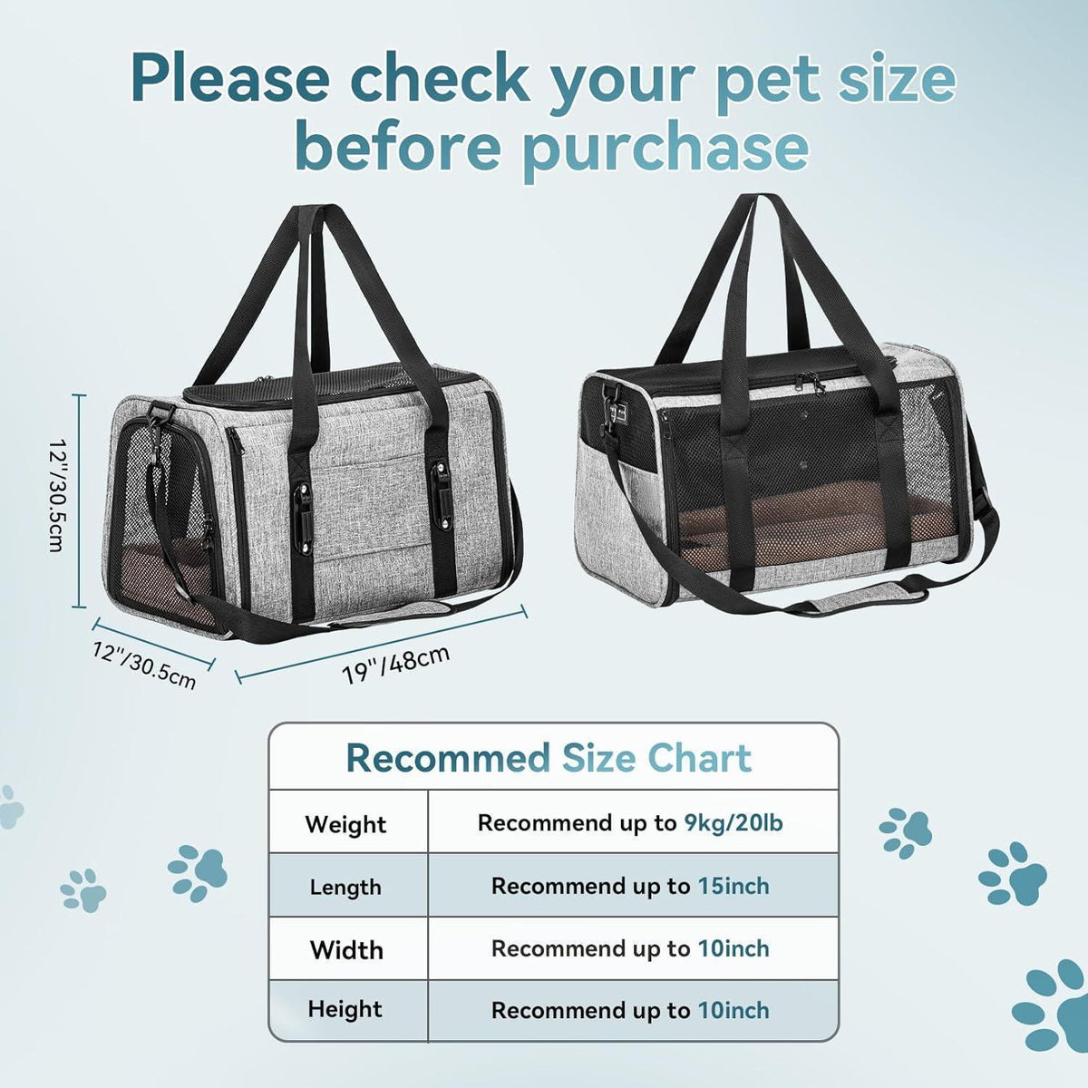 Katzen Transportbox faltbar mit Netz & Kissen – Grau L