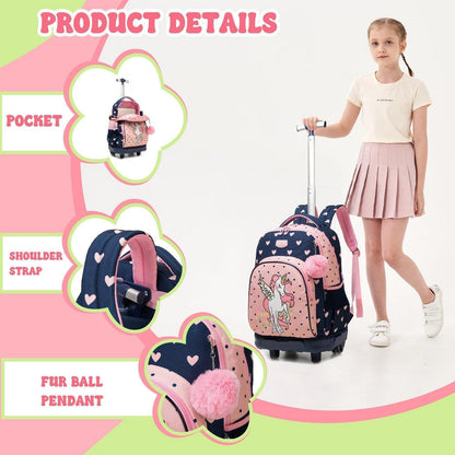 Kinder Trolley Rucksack mit Rollen – Einhorn Design 3-teilig