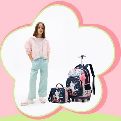 Kinder Trolley Rucksack mit Rollen – Schulranzen Set für Mädchen