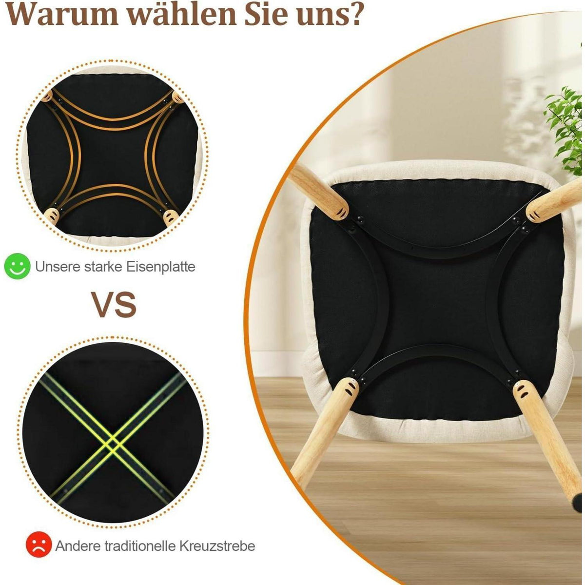 Esszimmerstühle 2er Set Creme mit Holzbeinen & Polster