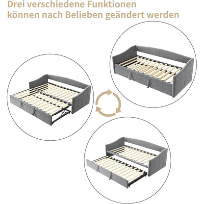 Schlafsofa 90x200cm – Ausziehbar, Samt, Grau