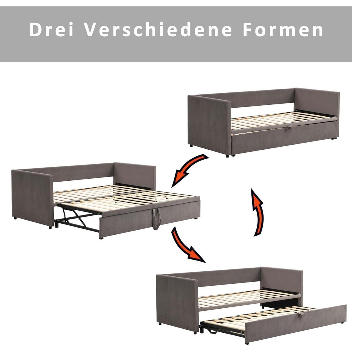 Convertible Schlafsofa 180x200 cm mit Lattenrost & Bettrahmen
