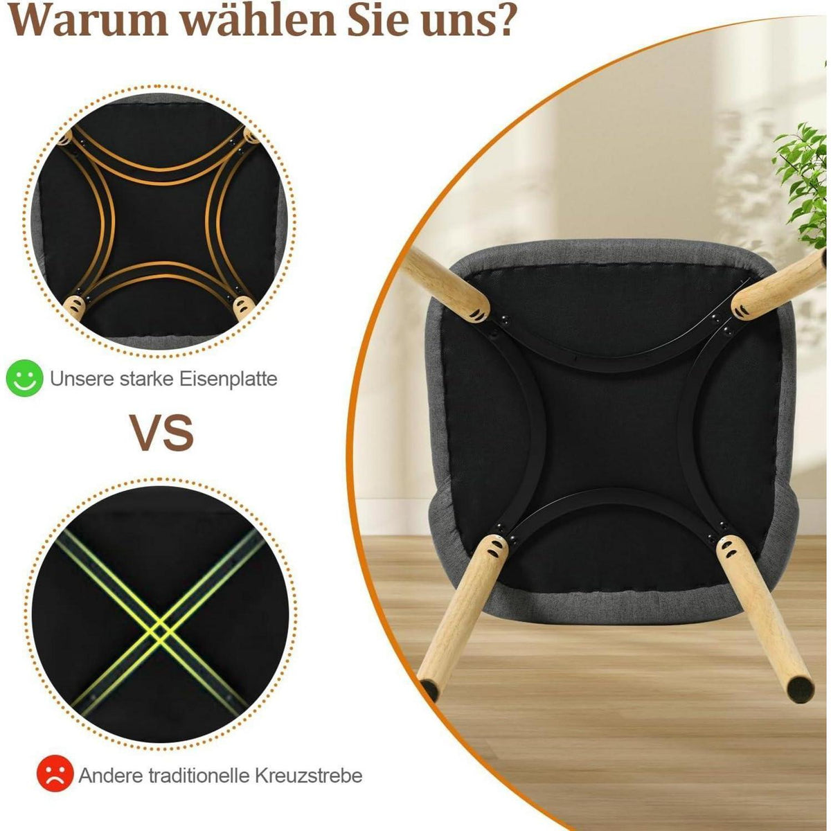 Esszimmerstühle 4er Set Dunkelgrau mit Holzbeinen & Polster