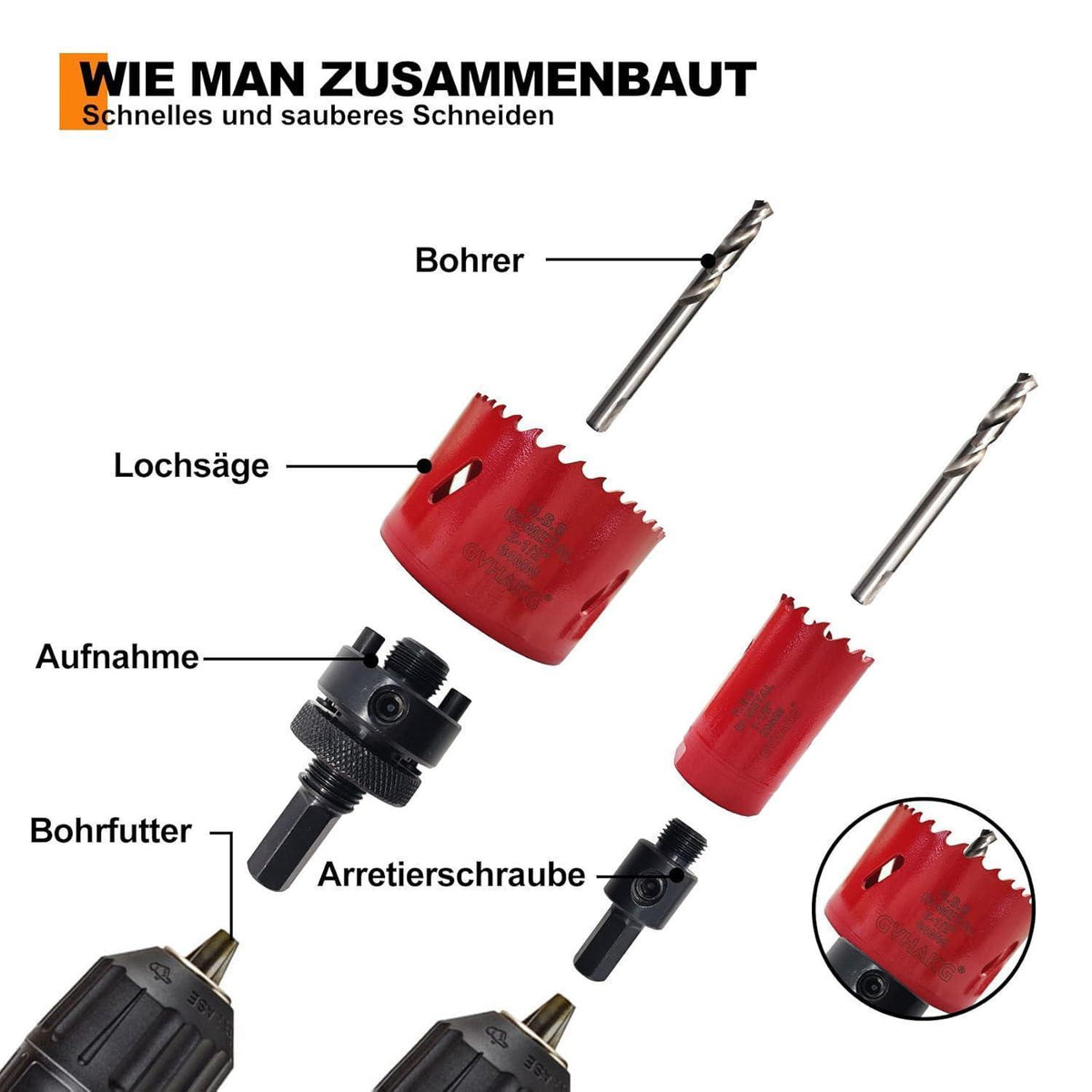 Lochsägen-Set M42 Bi-Metall 16-teilig, 11 Größen Ø19-64mm