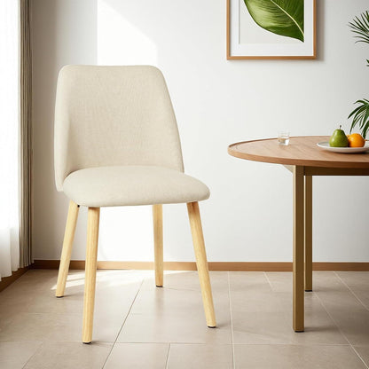 Esszimmerstühle 6er Set, Polsterstuhl Creme mit Holzbeinen