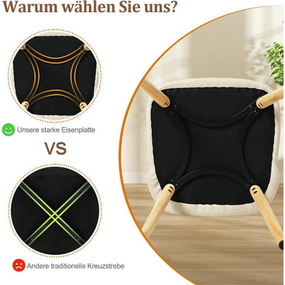 Esszimmerstühle 6er Set, Polsterstuhl Creme mit Holzbeinen