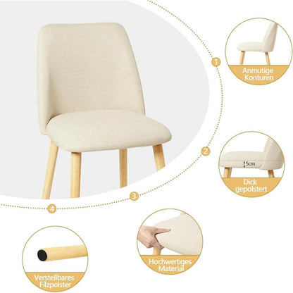 Esszimmerstühle 4er Set, Polsterstuhl Creme mit Holzbeinen
