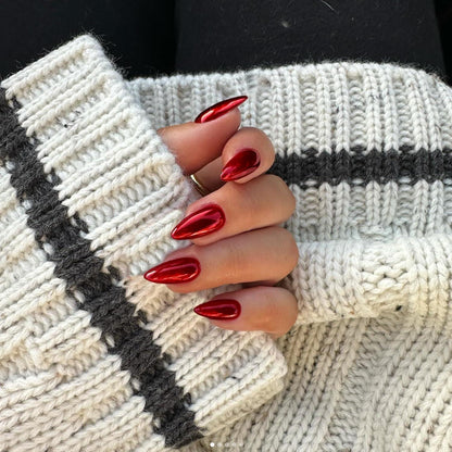 Chrome Press On Nails - Metallic Rot, Mandel Form