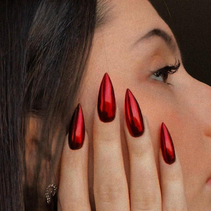 Chrome Press On Nails - Metallic Rot, Mandel Form