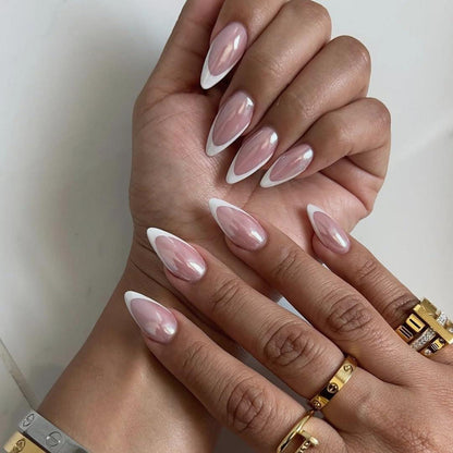 Glitzer French Nails - Mandelform, Künstliche Nägel zum Aufkleben