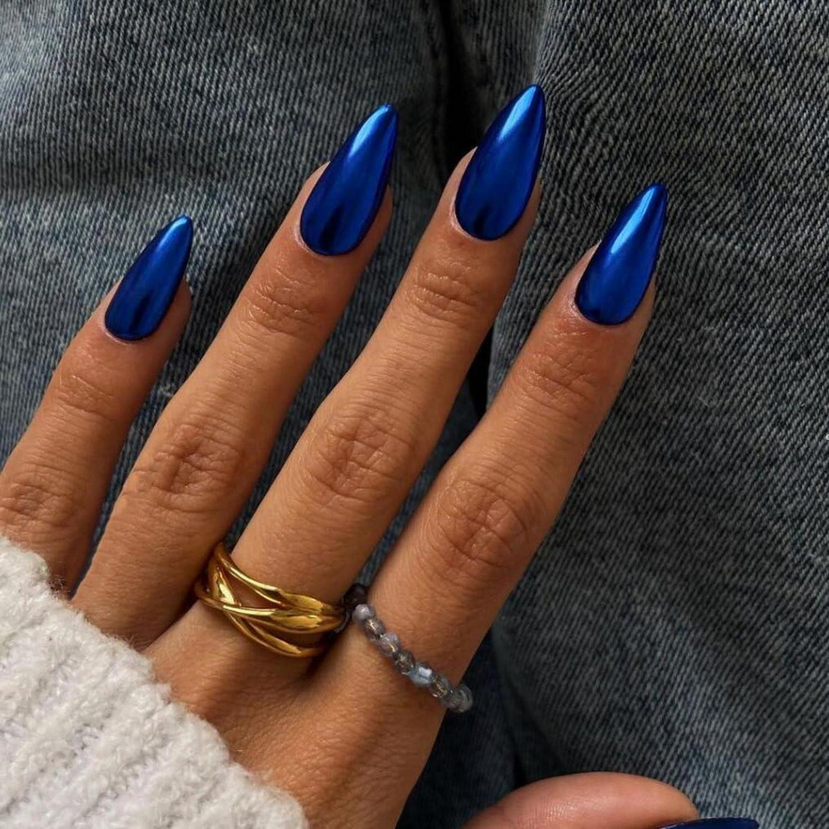 Chrome Press On Nails - Königsblau Mandel | Künstliche Nägel zum Aufkleben